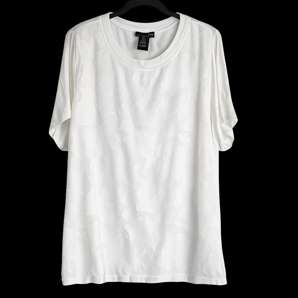 RXB White Textured Short Sleeve Blouse Women's XL and XXL Casual Minimalist Top